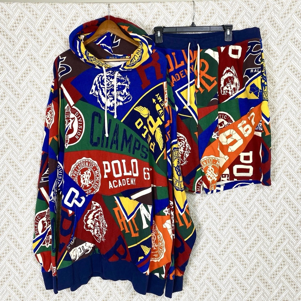Polo Ralph Lauren Mens 3XLT Pennant Sweat Set Hoodie XLT Shorts Collegiate Flag